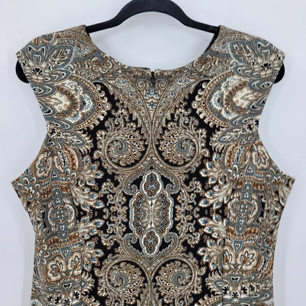 Vintage Dress Barn Sleeveless Shift Dress‎ 14 Brown Gray Paisley Medallion Print - Picture 7 of 12